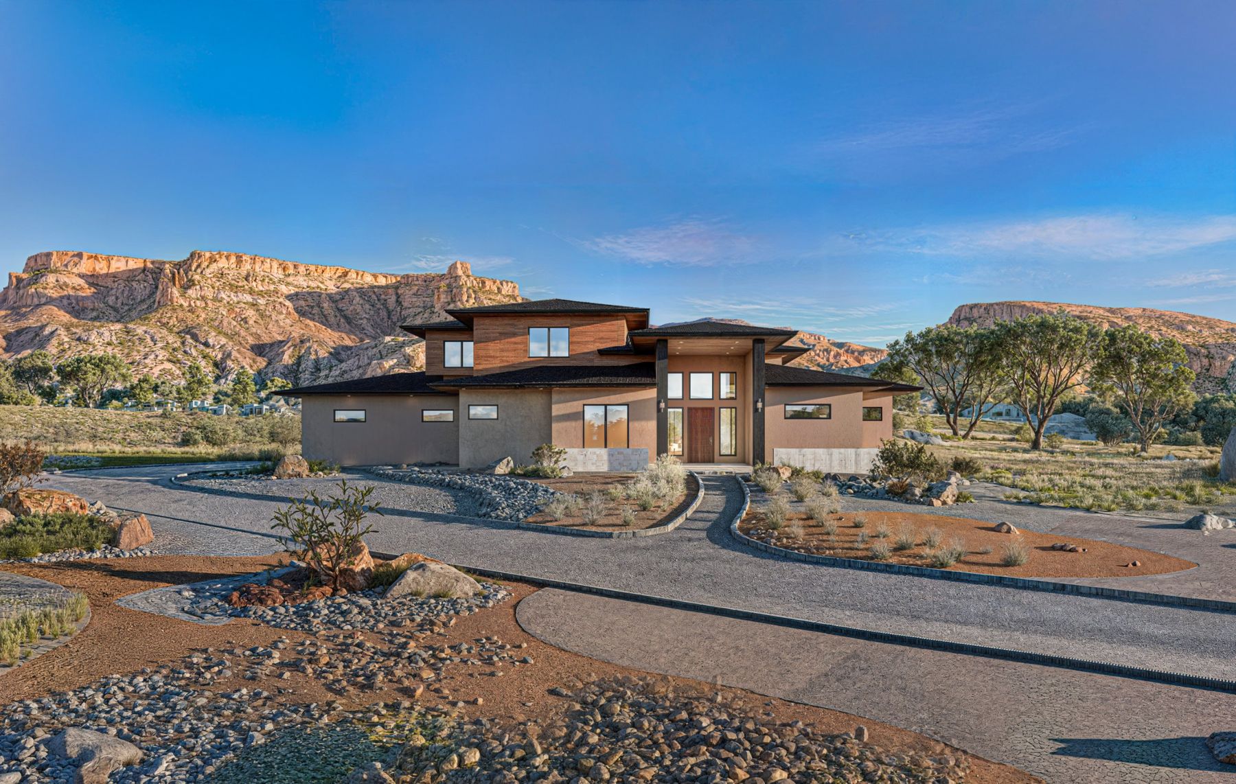 Rendering of 1945 Hidden Hollow Court with red rock mesas behind